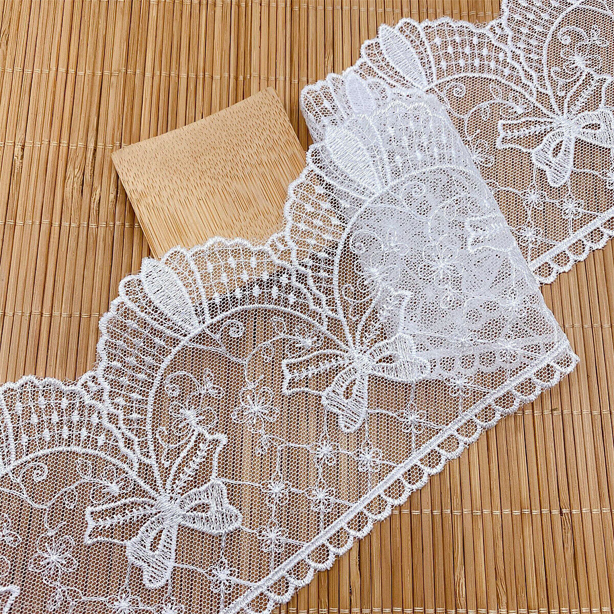 1Yd White Net Yarn Embroidered Lace Trim Ribbon Fabric DIY Sewing Clothing Craft