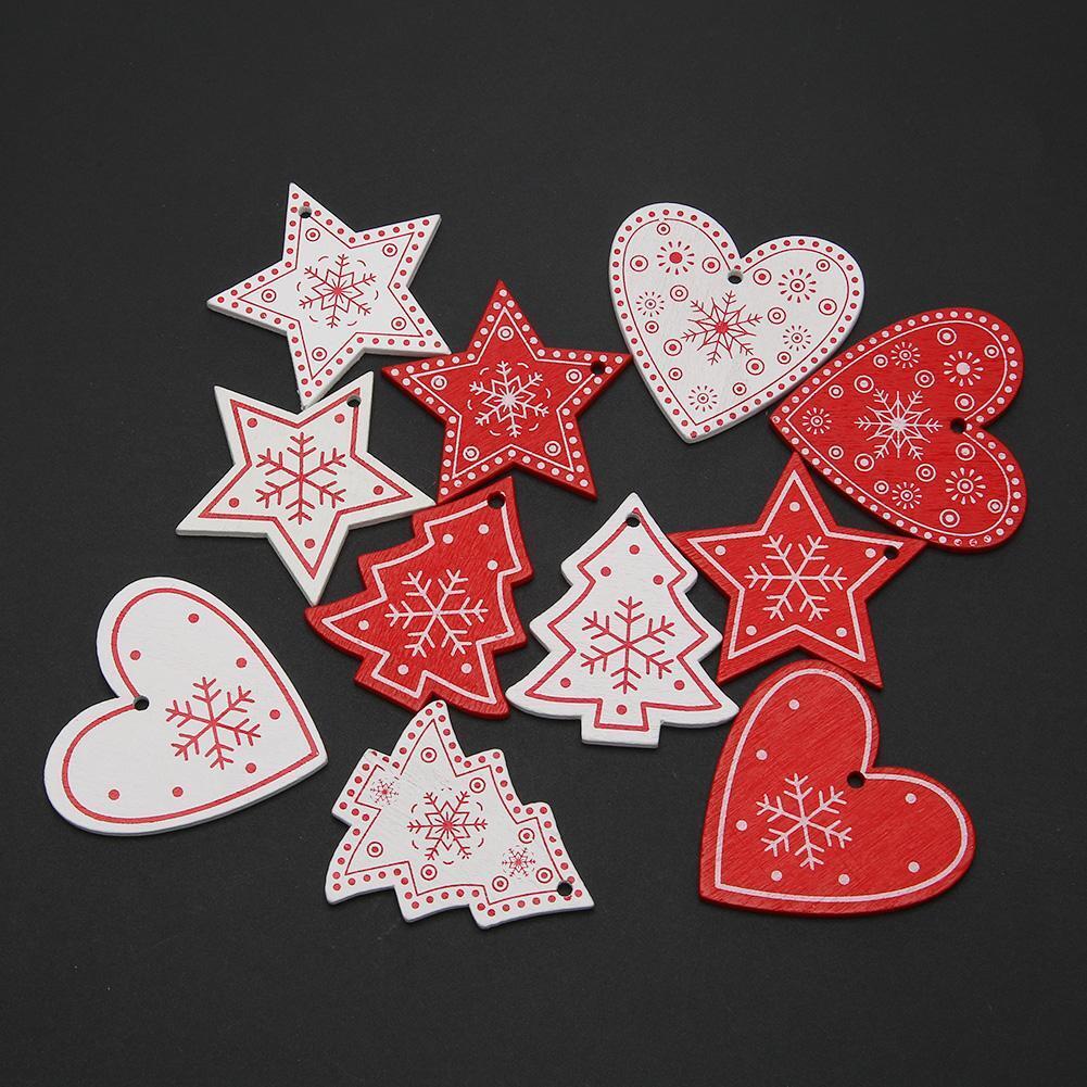 10pcs 5cm Wood Christmas Hanging Ornaments Pendant DIY Xmas Tree Decor (L)