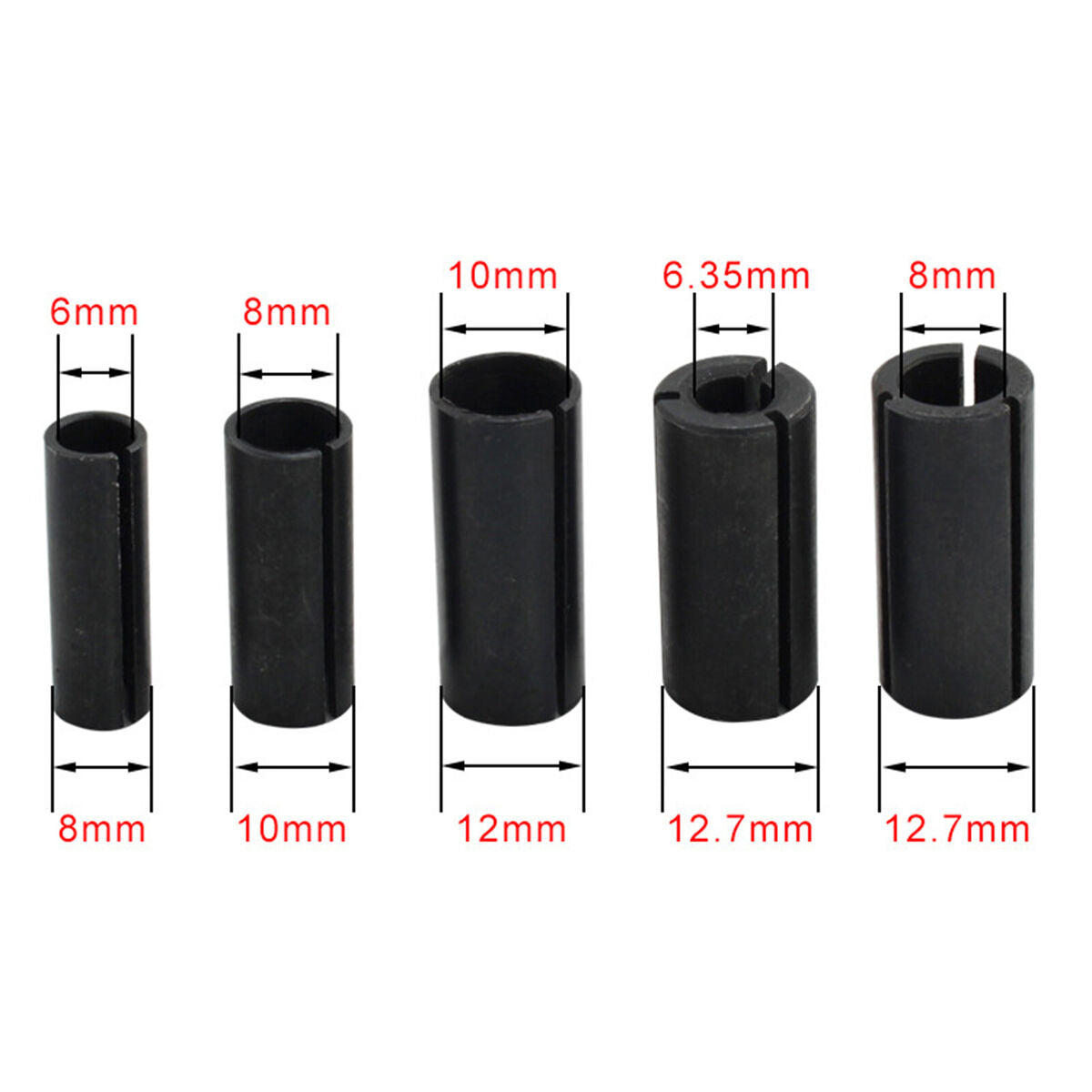 9PCS/Set Collet Adaptor Kit Shank Reducer Reducing Bit Router Tool 8mm to 6mm #