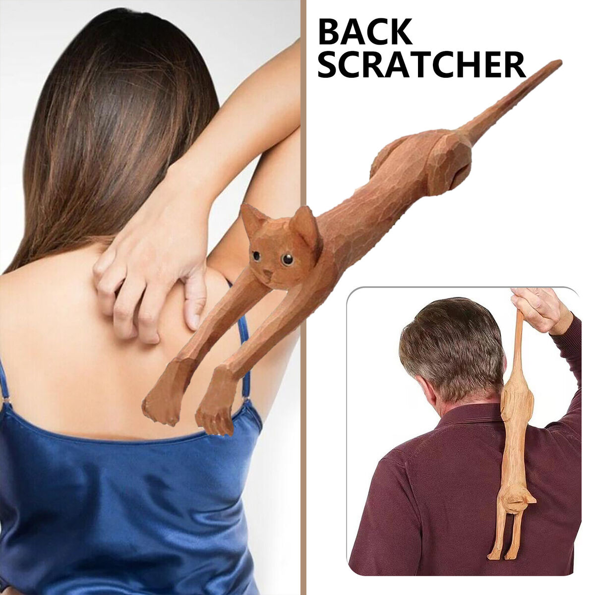 Back Scratcher Wood Cat Design Relieves Itching on Back Body Hand Backslap