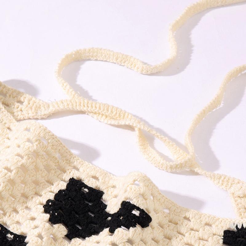 Cow Pattern Knitted Hair Kerchief Crochet Bandana Tie Back Head Wrap for Women