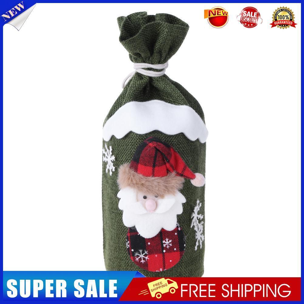 Cute Snowman Christmas Red Wine Bottle Cover Bag Table Dinner Decor (Green)