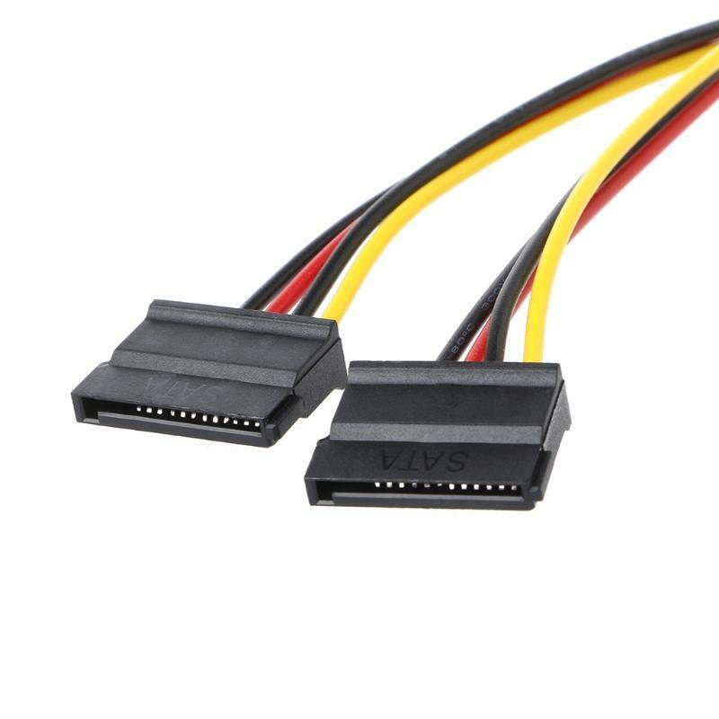 Molex 4Pin Male To 2X Serial ATA 15Pin Female Y Splitter ATA Power Cable 15cm