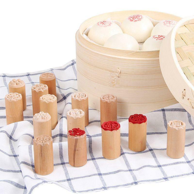 5pcs/set Cake Mold Wood Dessert Seal Stamp Chinese Moon Cookie Baking Decorating