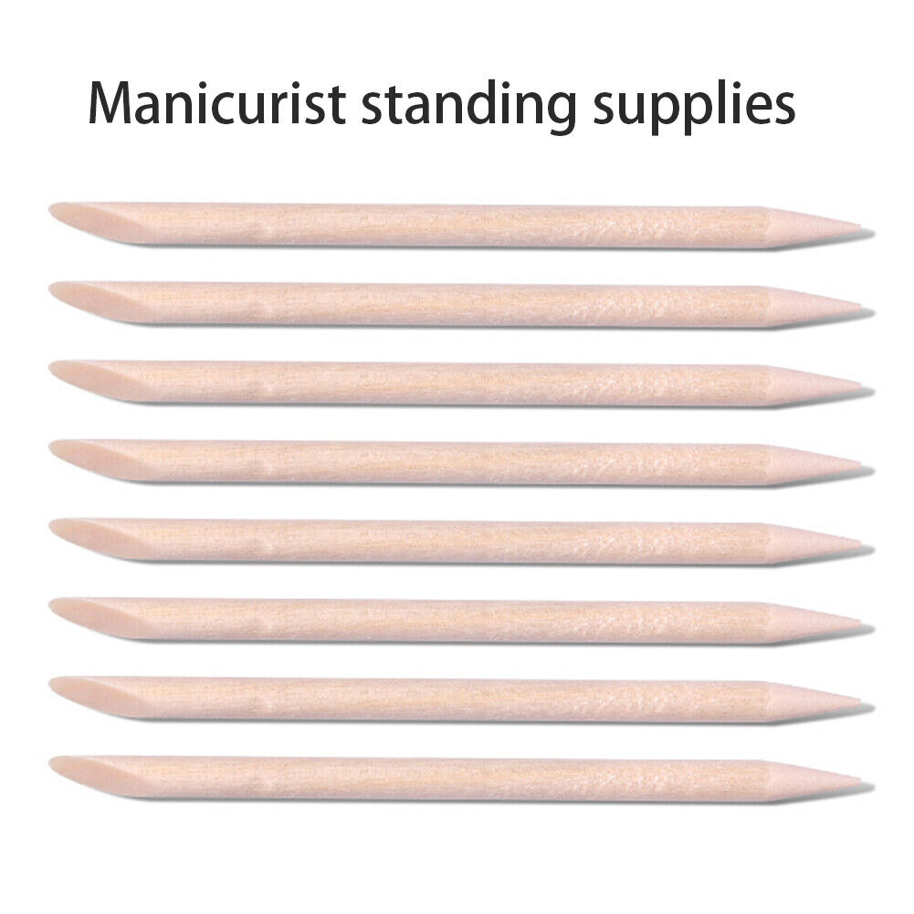 100pcs Double End Nail Art Wood Stick Cuticle Pusher Pedicure Manicure Tool