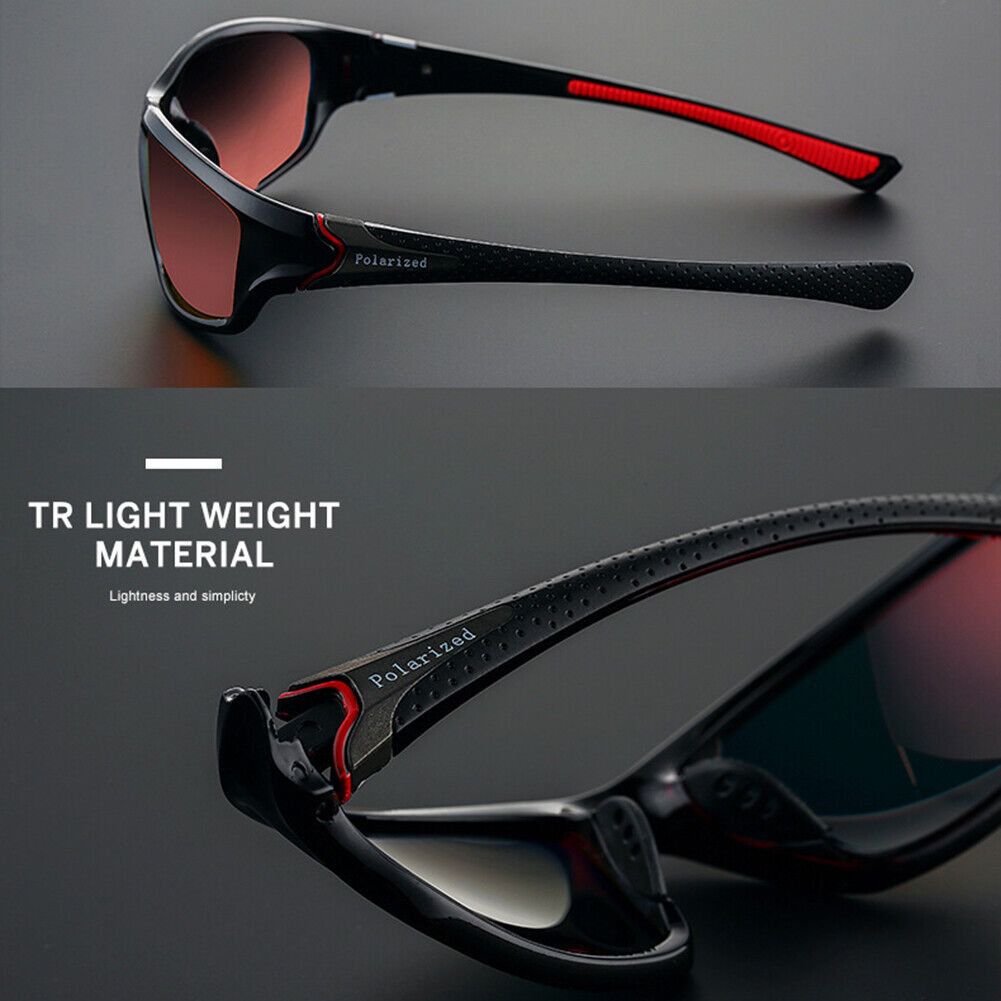 Polarized Sunglasses Men UV400 Outdoor Driving Eyewear (Black Red Film)