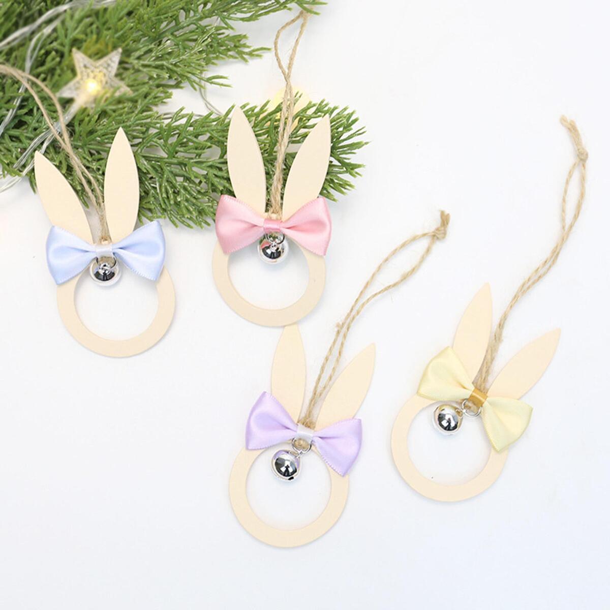 Wood Rabbit Ornament Party Supplies Supplies Hanging Pendant 4 Pieces Spring