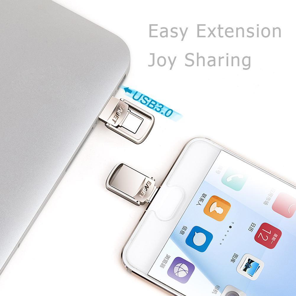 EAGET CU20 Metal USB3.0 Flash Drive Stick Phone OTG Type C Pendrive (128GB)