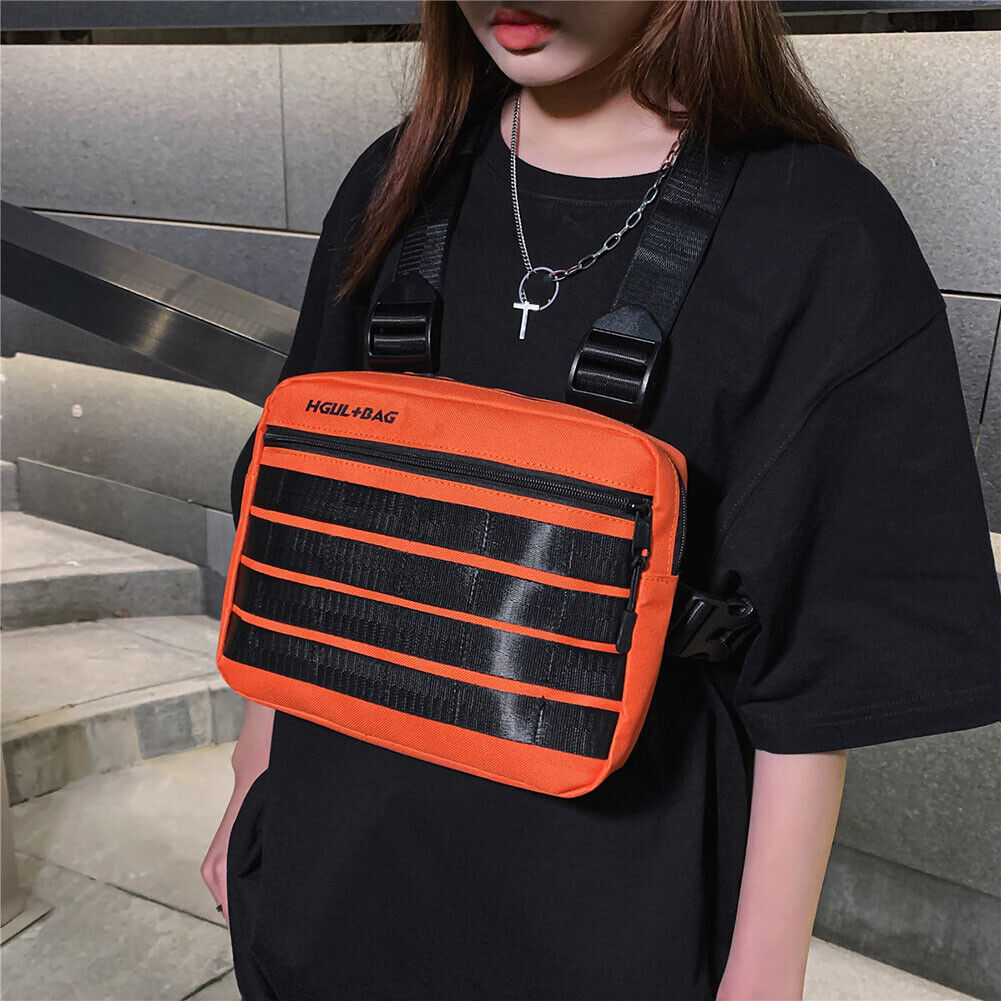 Streetwear Contrast Color Chest Bag Male Square Vest Strap Bags (Orange)