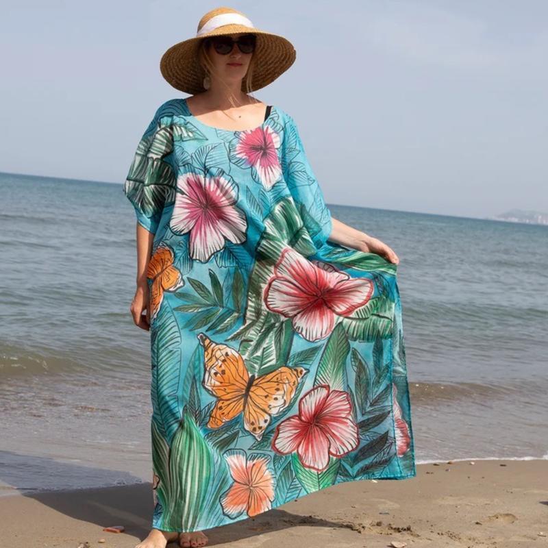 Women Summer Dress Plus Size Beach Cover Up Dress Sun Protection Loose Dress Ins