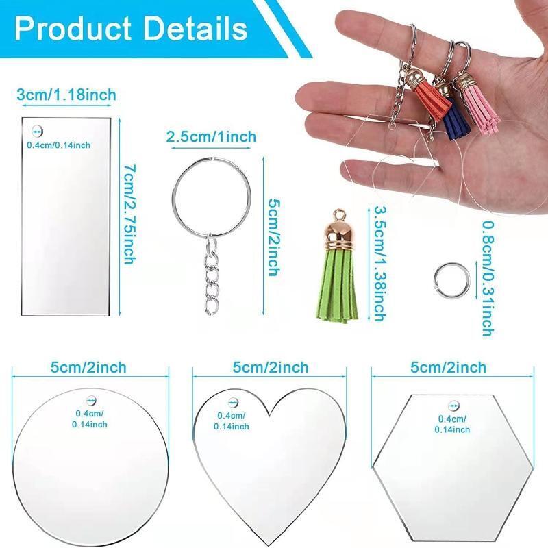 128 Pcs Acrylic Keychain Blanks Clear Keychains for Vinyl Kit DIY Keychain Craft