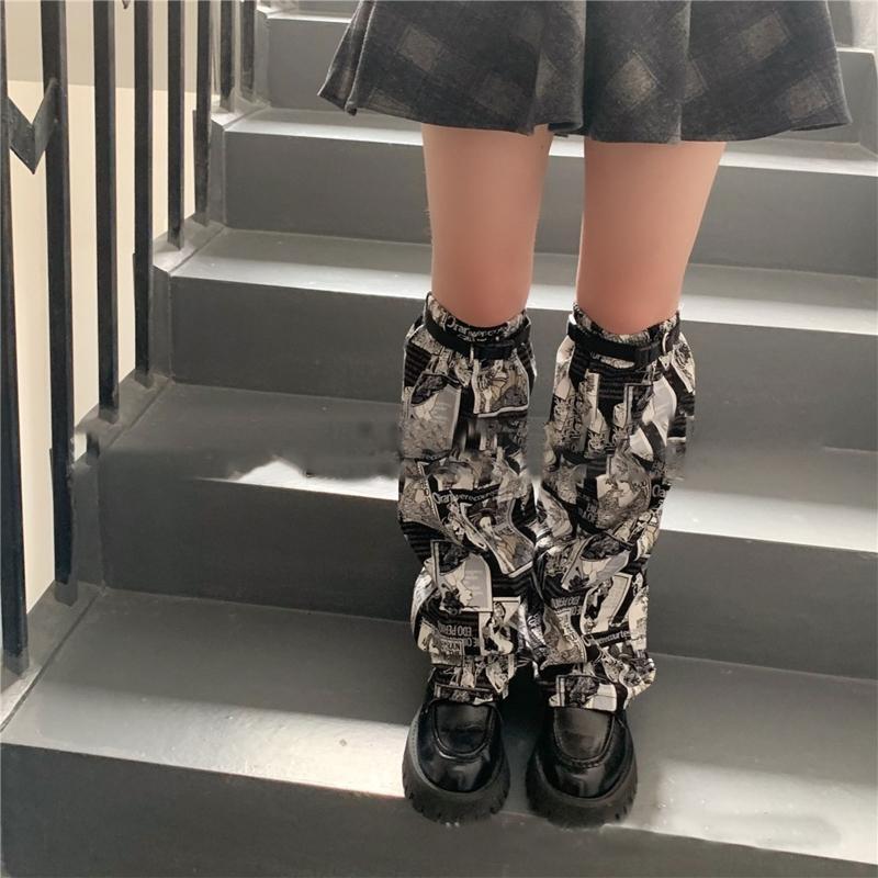 Women Punk Baggy Leg Warmers Harajuku Japanese Anime Geisha Print Foot Cover