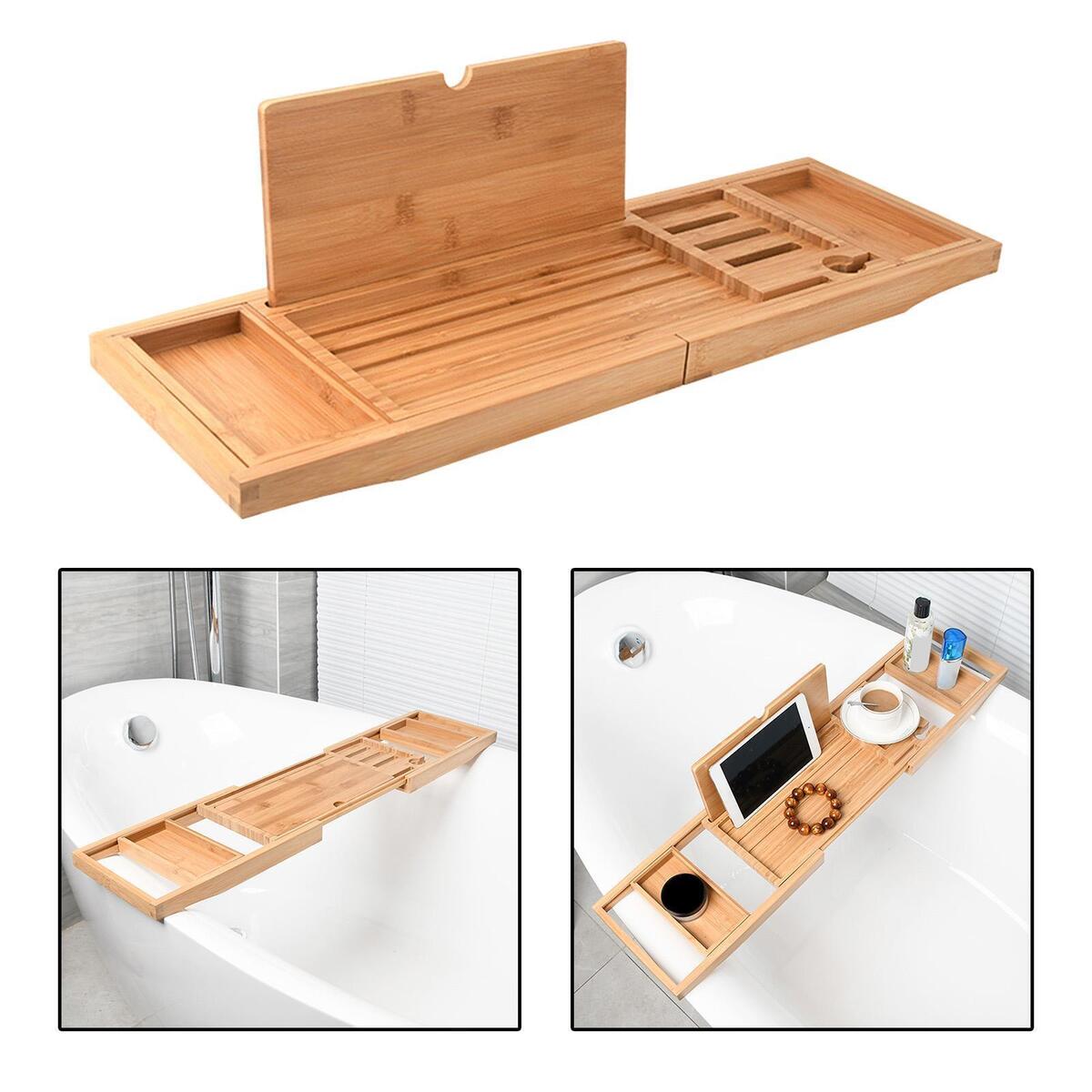 Wooden Bathtub Caddy Tray Bath Book Holder Bath Tray Tablet Holder Soap Dish