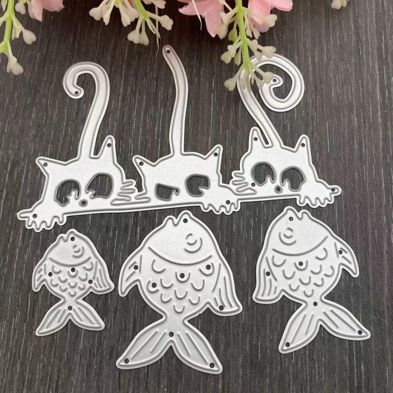 Cartoon Cat Fish Cutting Dies Stencil Metal Scrapbook Album Paper Card Template