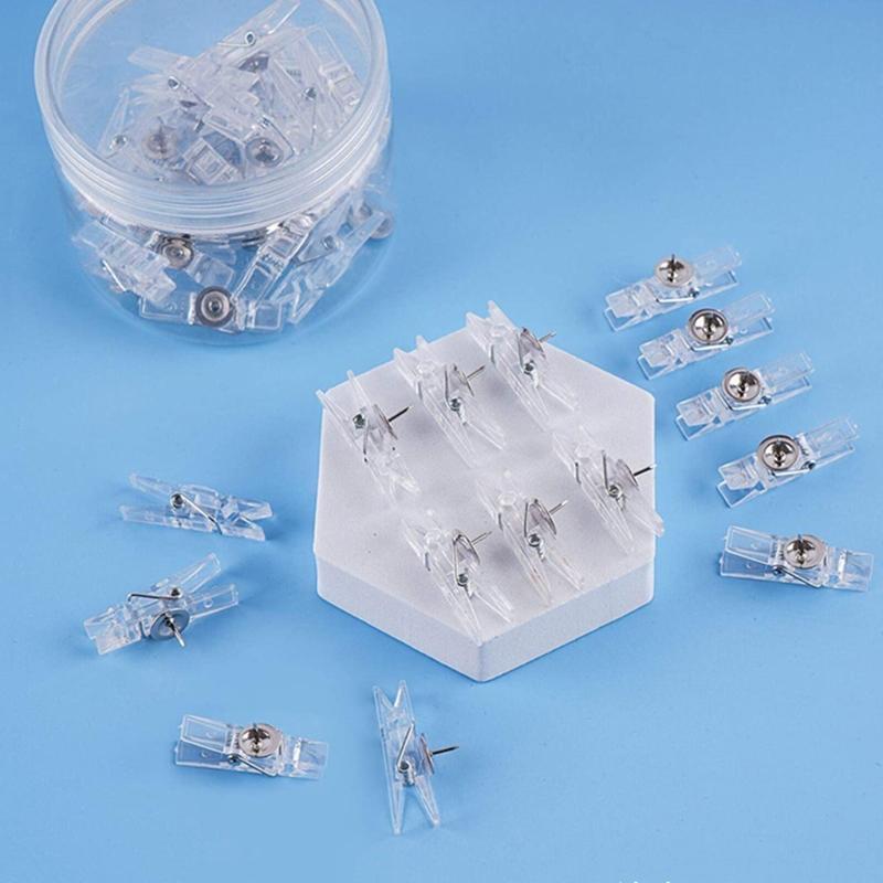50 Pcs Photo Clip-shaped Thumb Tacks Clear Push Pins Home Decorative Push Pins