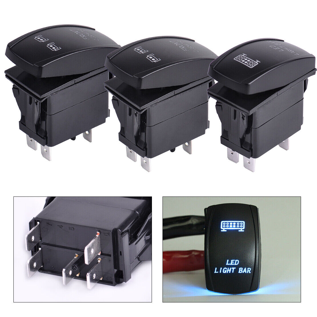 3x Front Rear LED Light Backlit Rocker Switch On-Off fit for Car Boat Truck Li