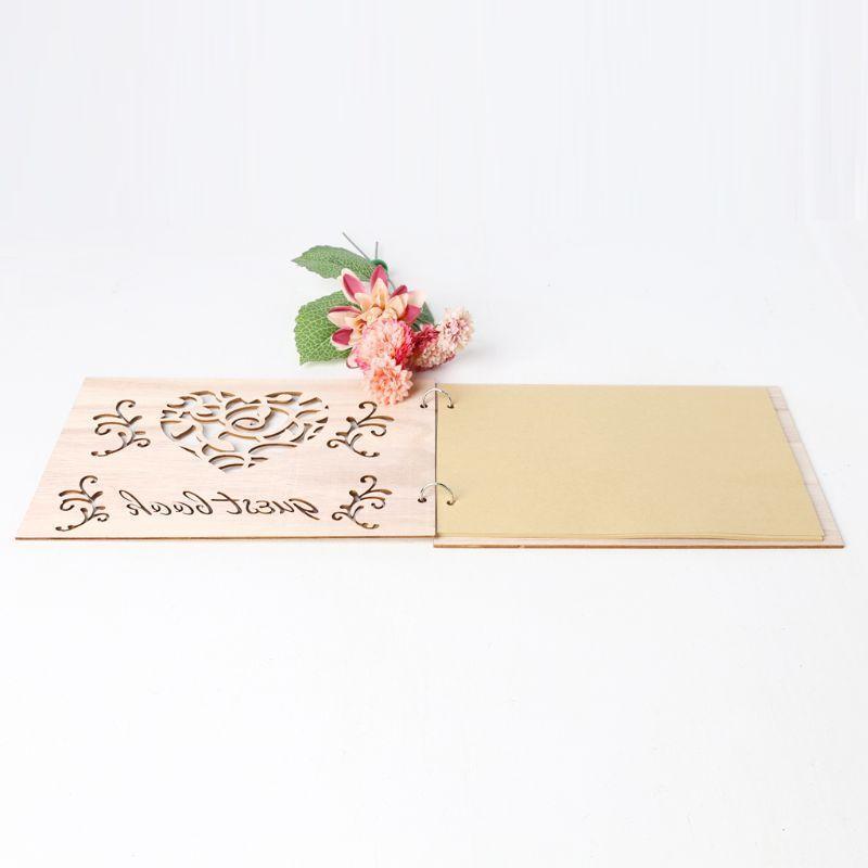 Personalized Guest Book Heart Wooden Guestbooks Signature Message Scrapbook