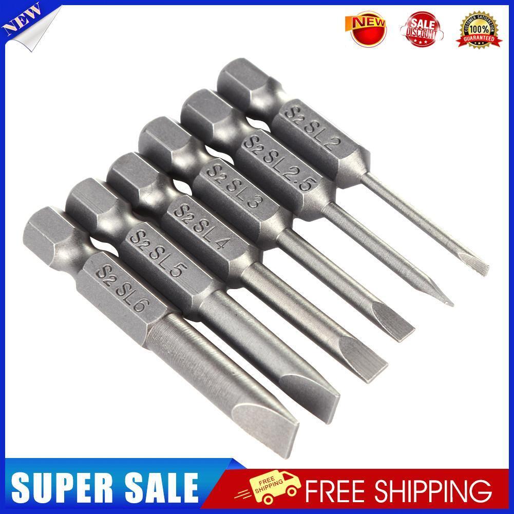 6pcs 50mm 2.0-6.0mm Flat Head Slotted Tip Screwdrivers Bits