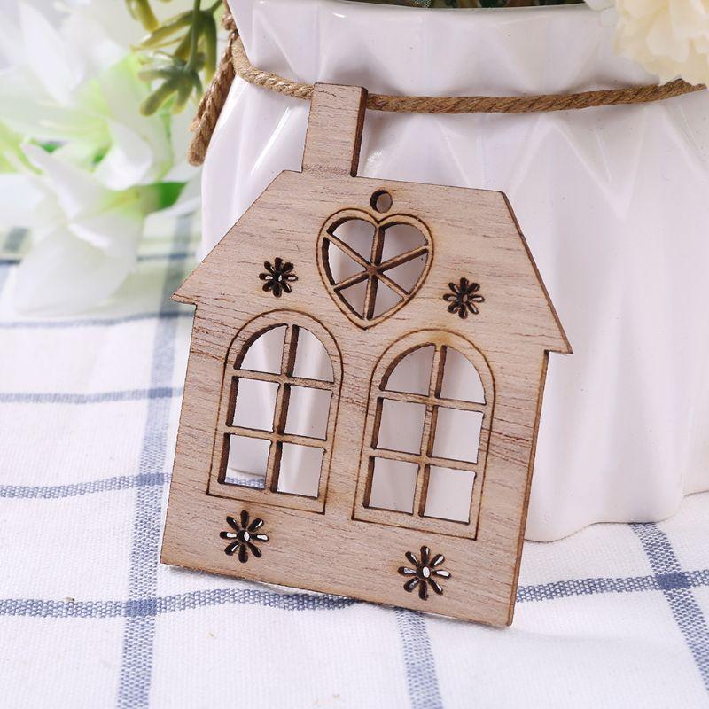 10pcs/set Christmas House DIY Wooden Pendant Hanging Tree Ornament DIY Crafts