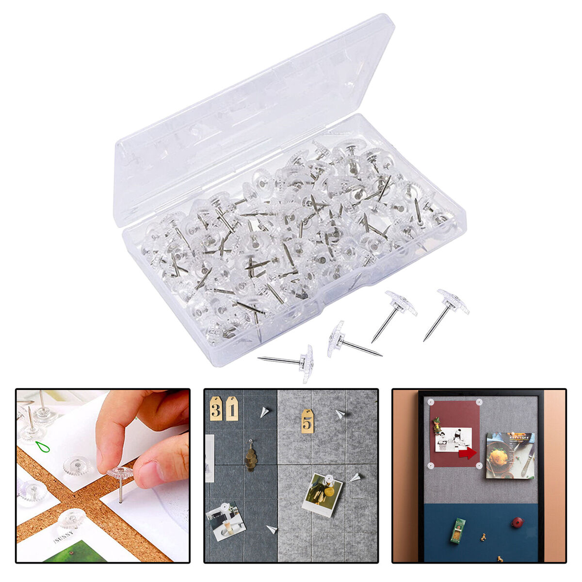 100Pcs Clear Push  Cork Boards Paper Drawing  Craft  Storage