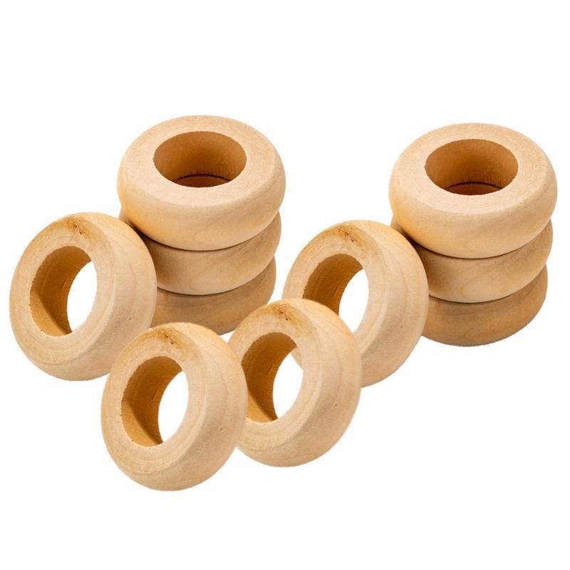 10 Pcs Natural Wooden Serviette Holders Napkin Rings Set Round Serviette Rings