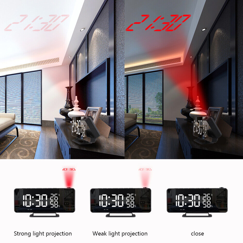 Digital Electric Alarm Clock Projector Desktop Radio FM LED Snooze Clocks