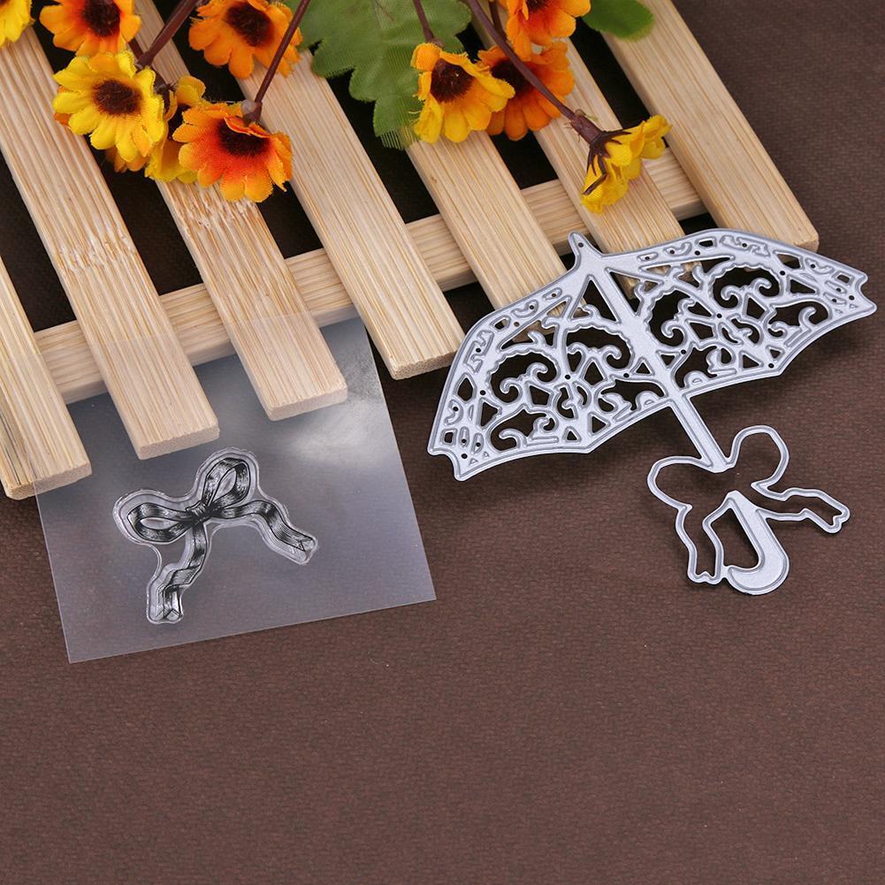 2pcs DIY Silicone Transparent Seals Clear Stamps+Cutting Die for Scrapbook