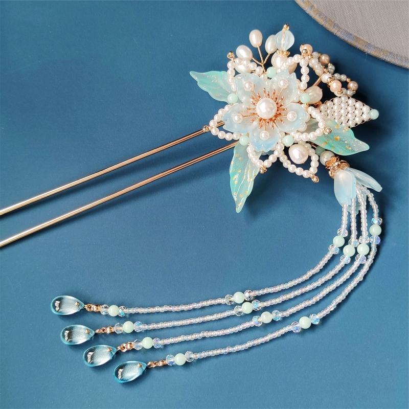 Green Hair Forks Barrettes Hanfu Hairwear for Women Girl Decorative Jewelry