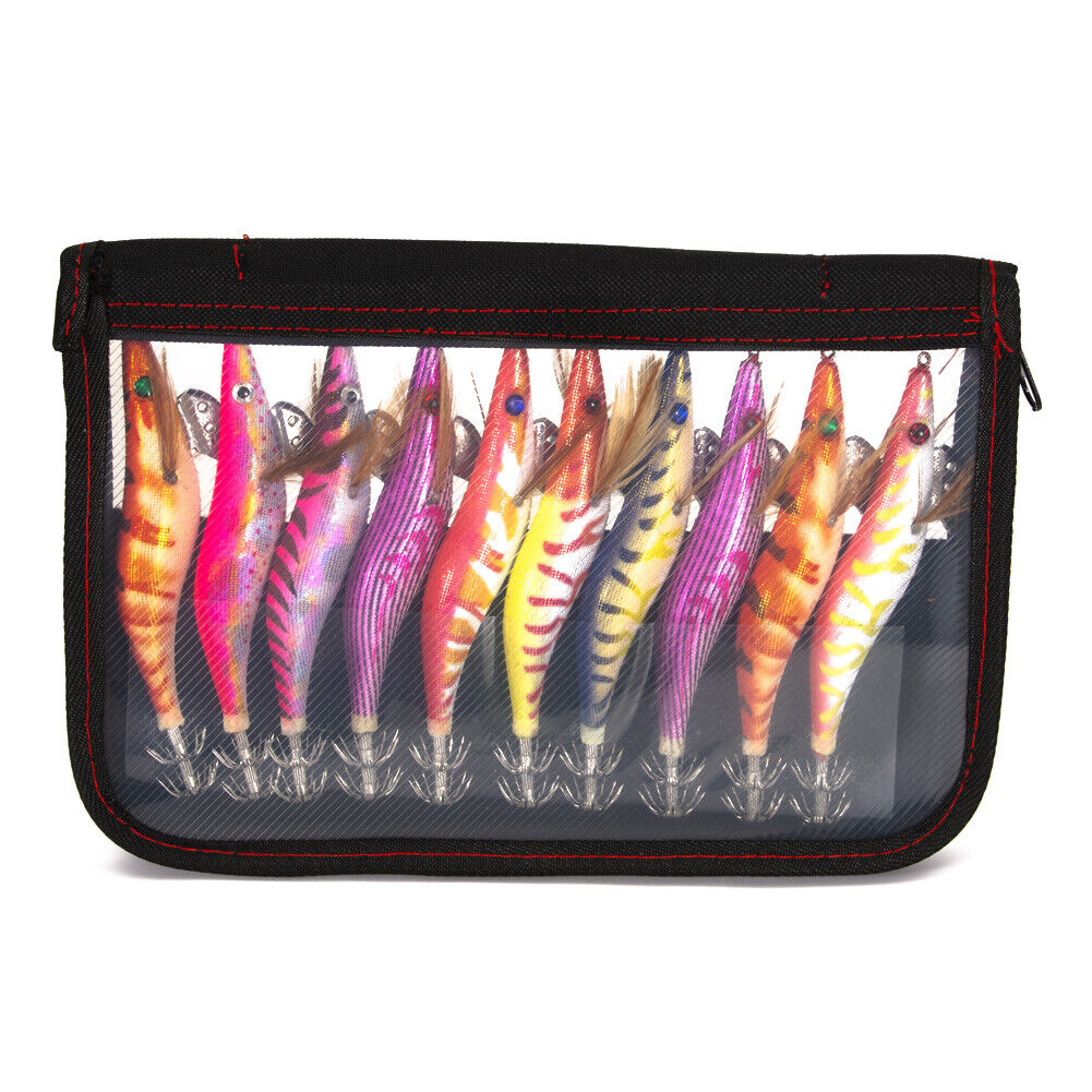 10pcs Wooden Shrimp Jig Hook Squid Cuttlefish Jigging Lures Fishing Baits