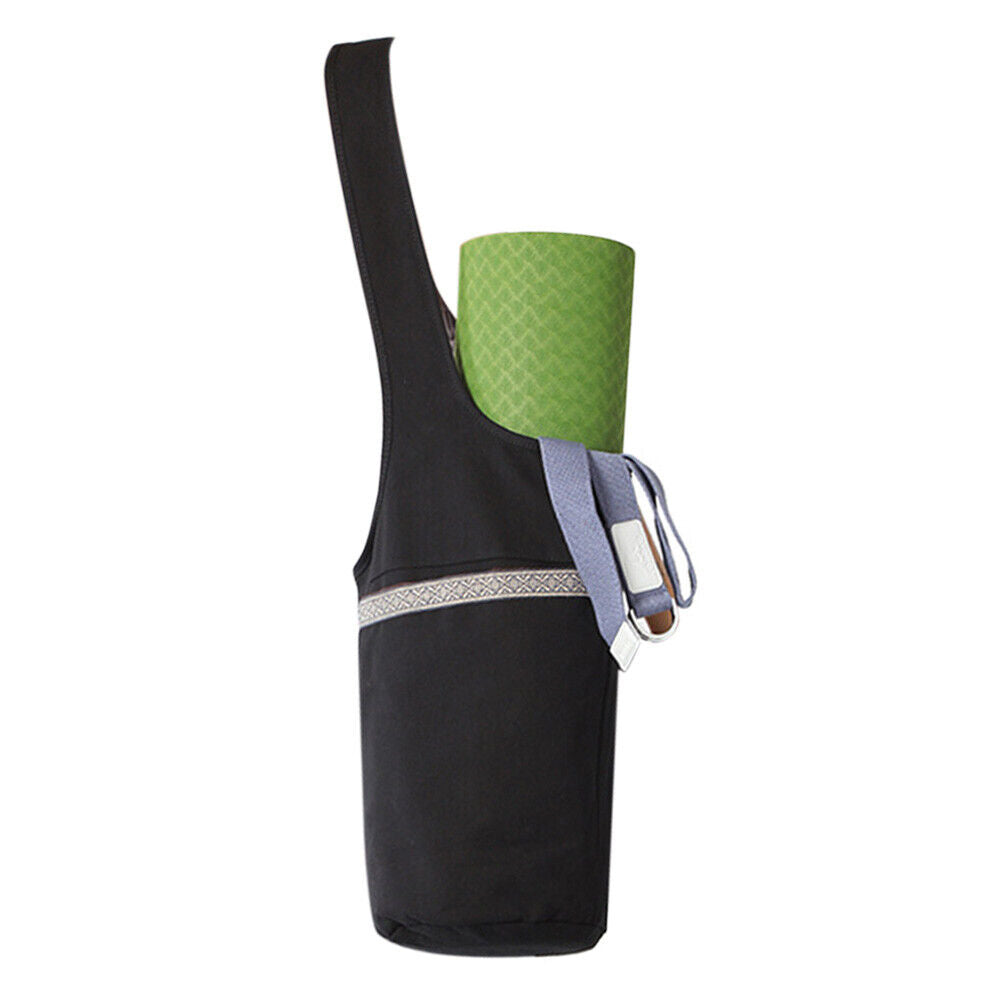 Yoga Mat Bag Fitness Exercise Sports Pocket Shoulder Messenger Bags (Black)