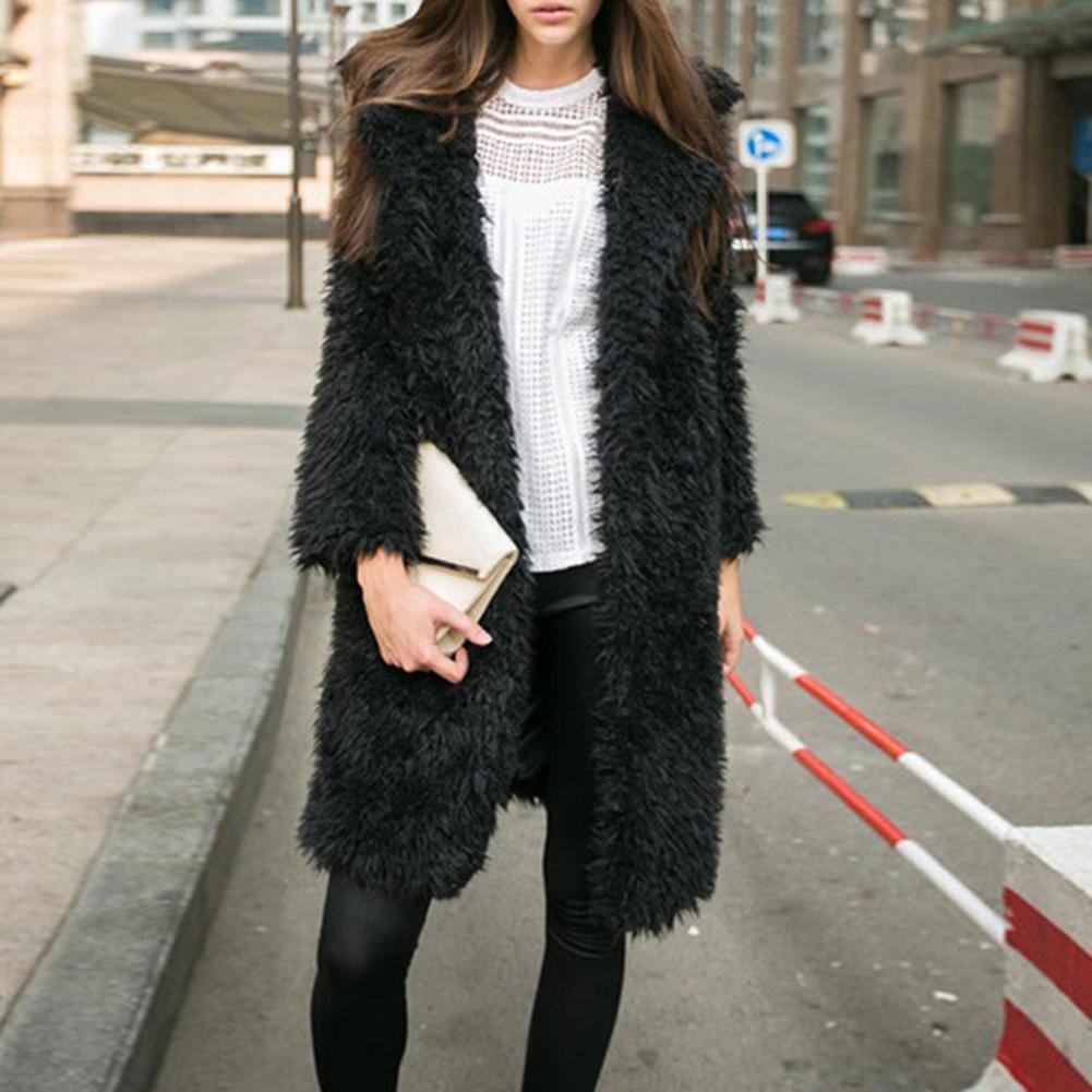Solid Winter Fashion Cardigan Coat Long Sleeve Women Outerwear (Black XL)