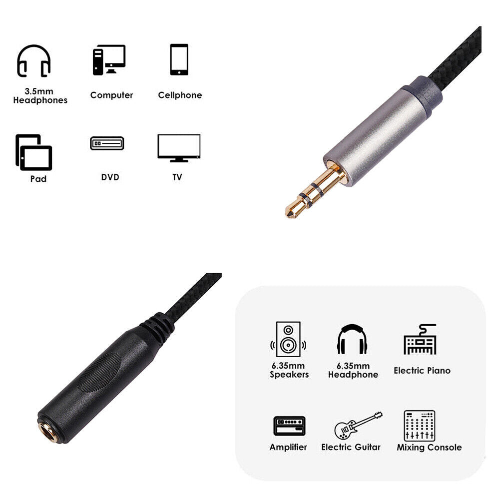 2pcs Audio Cable 3.5mm Male to 6.35mm Female Phones Stereo Audio Adapter