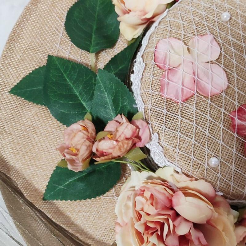 Summer Women Lolita Hat Leisure Hat Outdoor Sunscreen Sunshade Flower Flat Hat