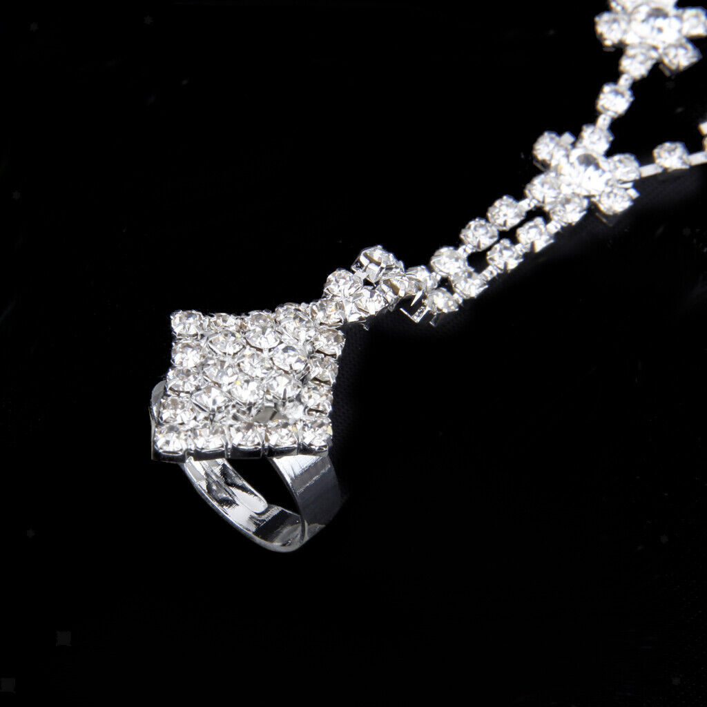 Crystal Flower Chain Ring Harness Bracelet Bridal Jewelry Wedding Decor