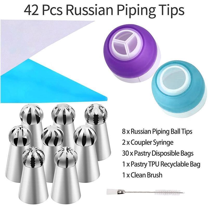 42 Pack Spherical Icing Piping Nozzles Russian Ball Pastry Tips Fondant Gadgets