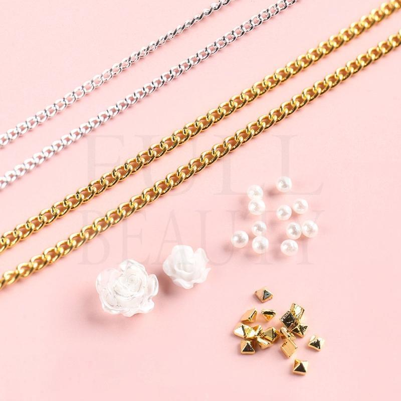 Nail Beads Charms,Metal Nail Chain Jewels Flower Nail Art Decorations,Nail Studs