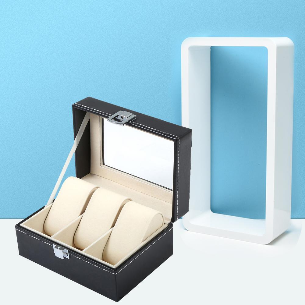 3 Slots Leather Watch Box Jewelry Bracelet Case Holder Necklace Organizer