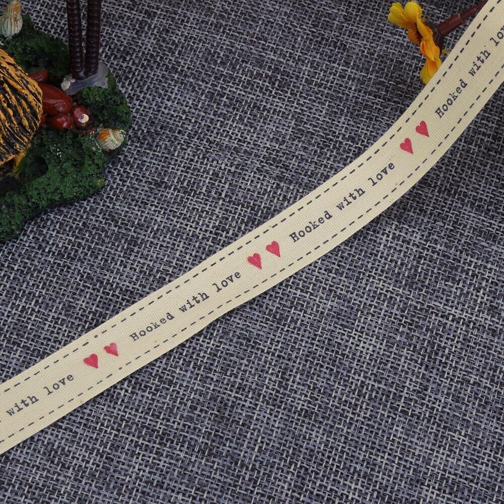 5 Yards/Lot Hooked With Love Printed Cotton Ribbons DIY Sewing Label Tags