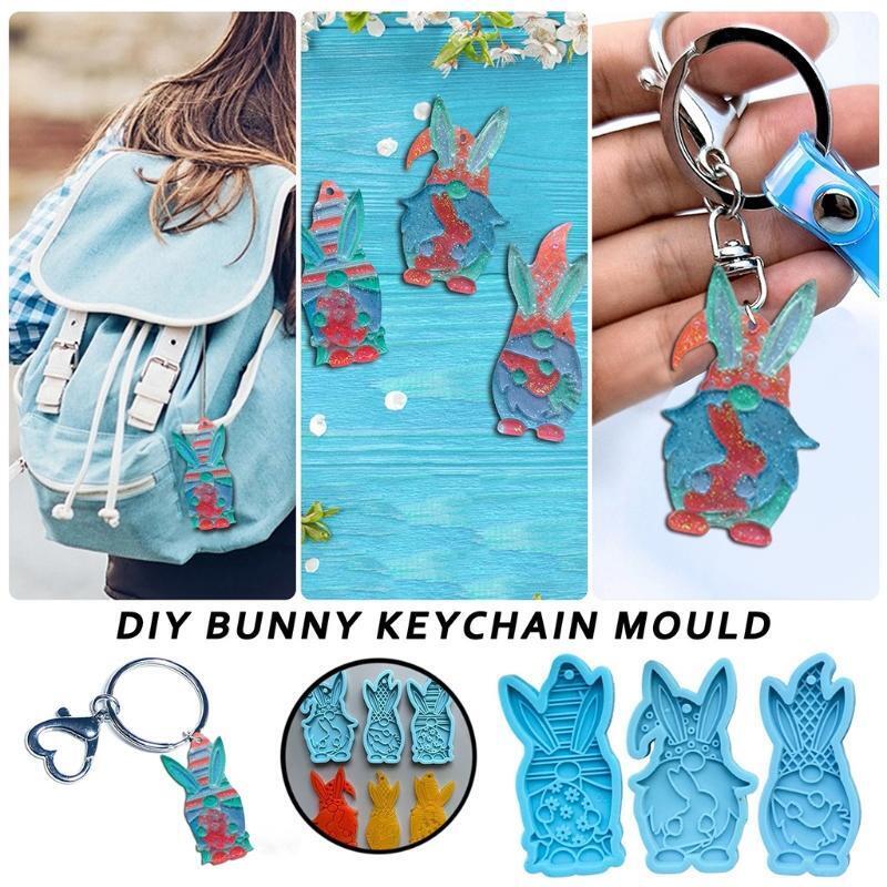3 PCS Silicone Molds Rabbit Shapes Asymmetric Earring Shiny Gloss Keychains Mold