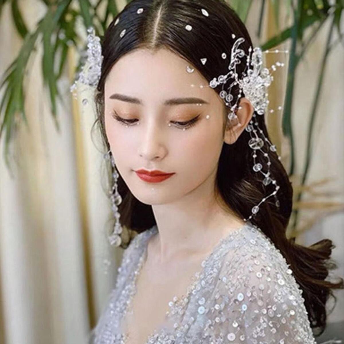 Fashion Crystal Headwear for Bride Bridesmaids Hair Jewelry Hair Pins Earring
