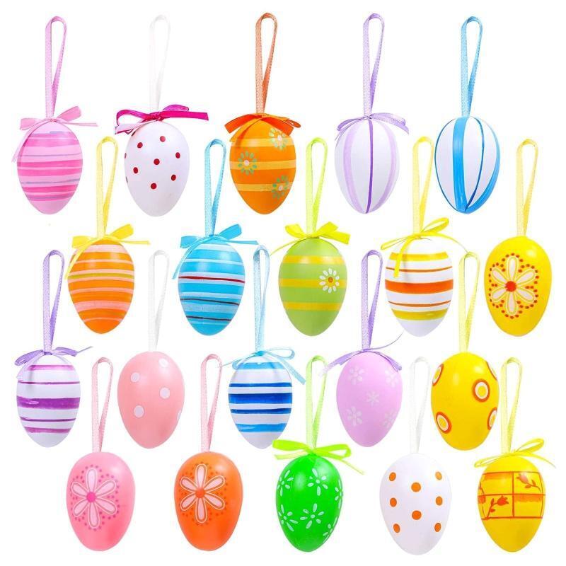Easter DIY Colorful Painted Egg Pendant 12 Pcs Simulation Eggs Hanging Ornament
