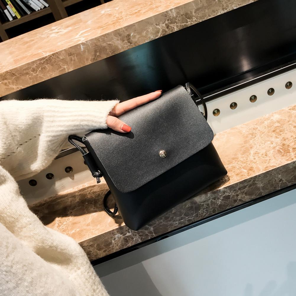Simple Women PU Crossbody Handbags Pure Ladies Small Messenger Bag(Black)