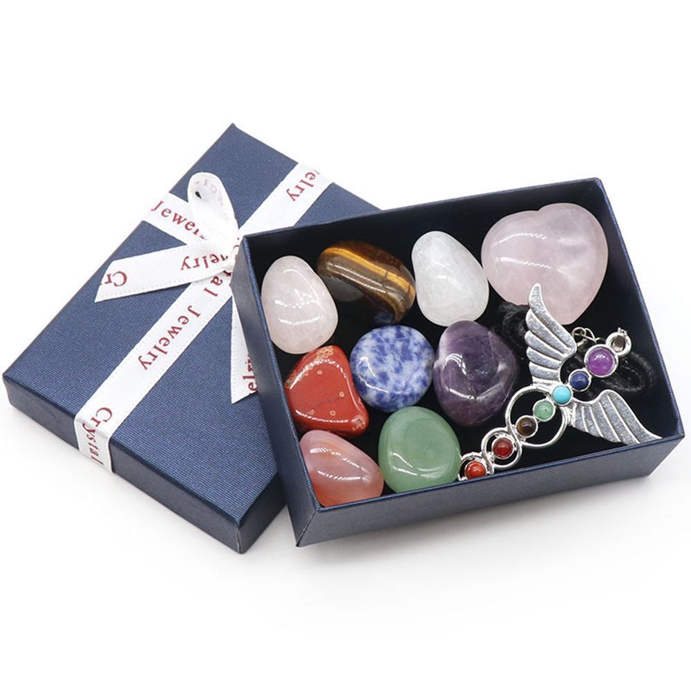 Energy Healing Stone Seven Chakra Stones Set Angel Necklace Heart Pink Crystal