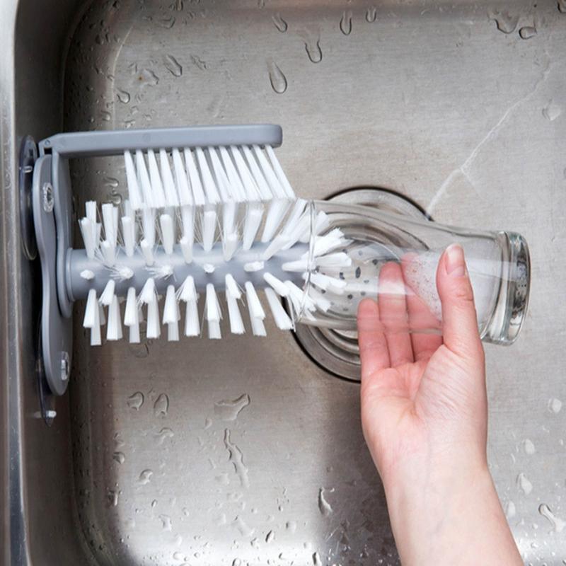 Wall Suction Cleaning Cup Brush 2 in 1 Lazy Thermos Bottle Glass Cleaner
