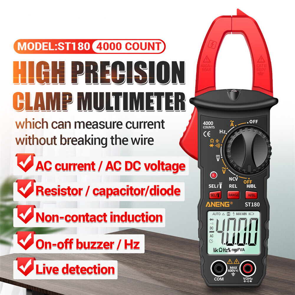 ST180 4000 Counts Digital Current Clamp Meter NCV Multimeter Tester (Red)