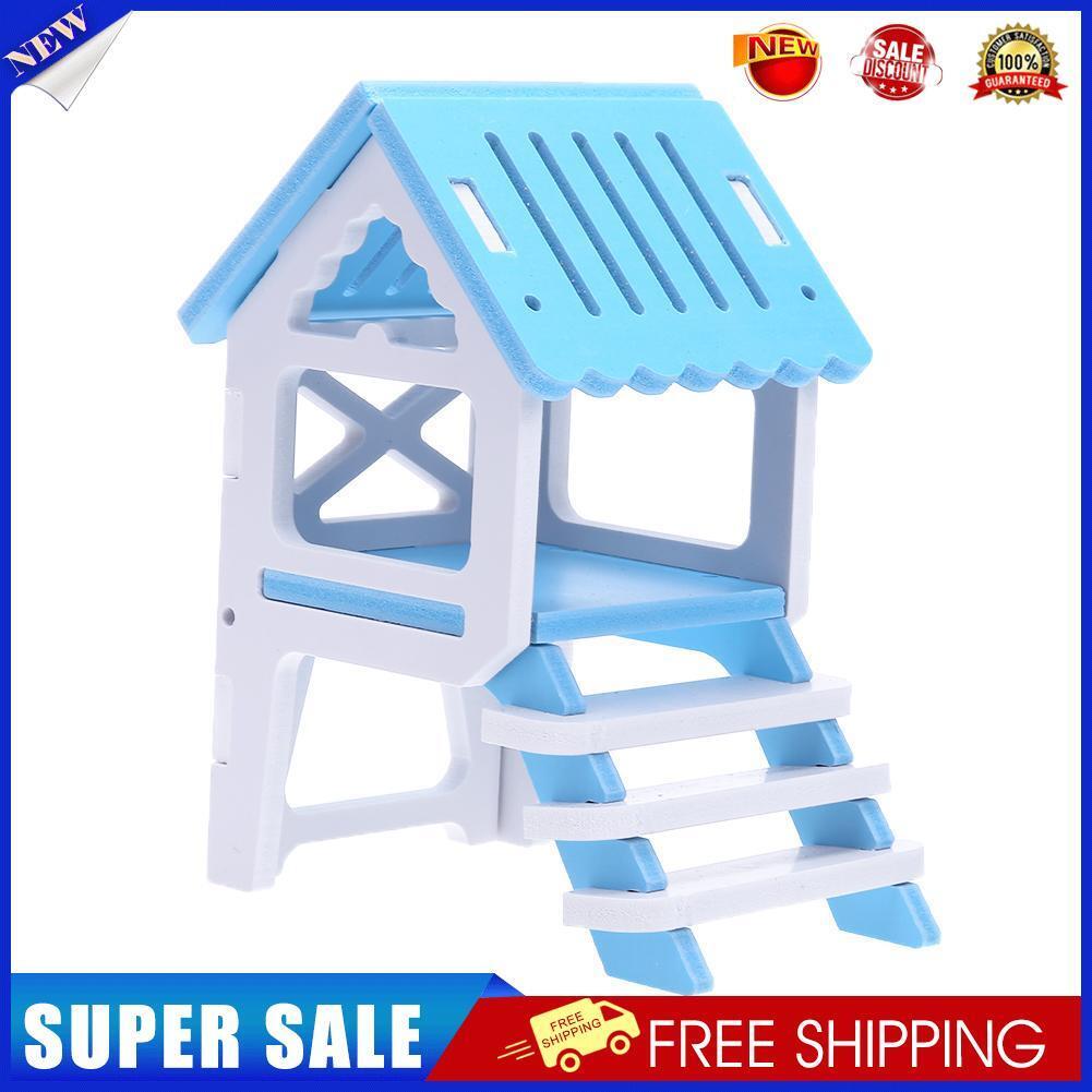 Pet Bed Nest Hamster House Wooden Climb Small Animal Pet Sleeping Cage(Blue