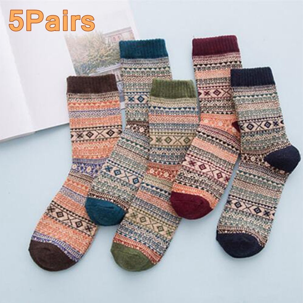 Men 5 Pairs Thick Rich Wool Sock Hike Chunky Sock Winter Autumn Thermal Socks