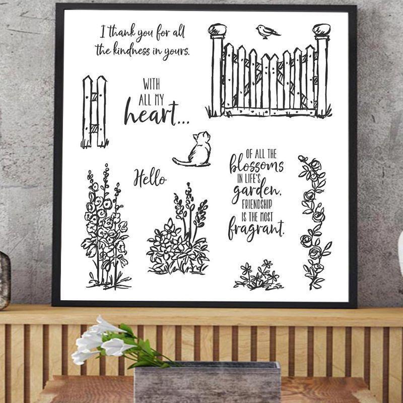 Cat in the Garden DIY Silicone Clear Stamp Seal Scrapbook Embossing Album Decor