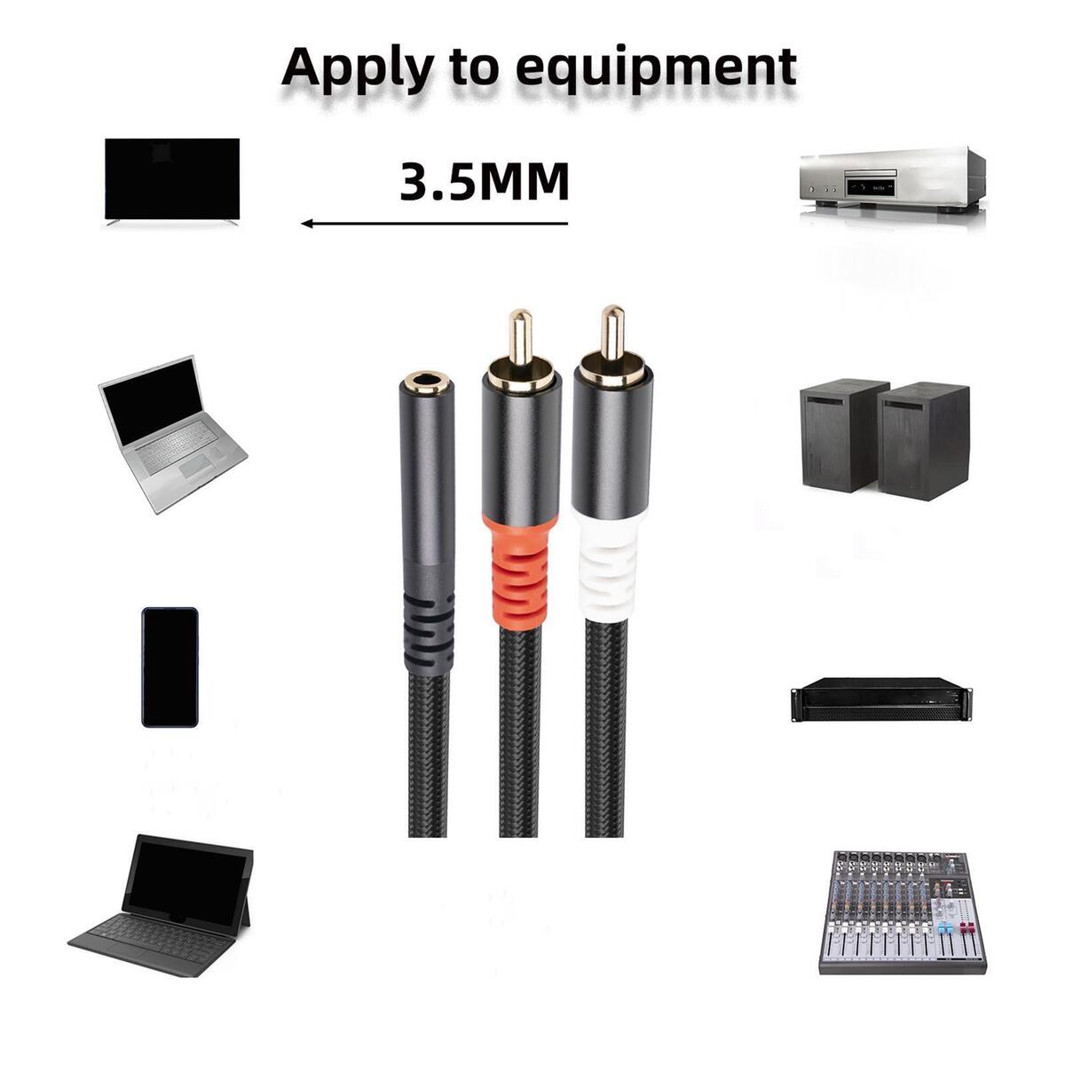 3.5mm Female to 2RCA Male Audio  Plated Y Splitter for Smartphones