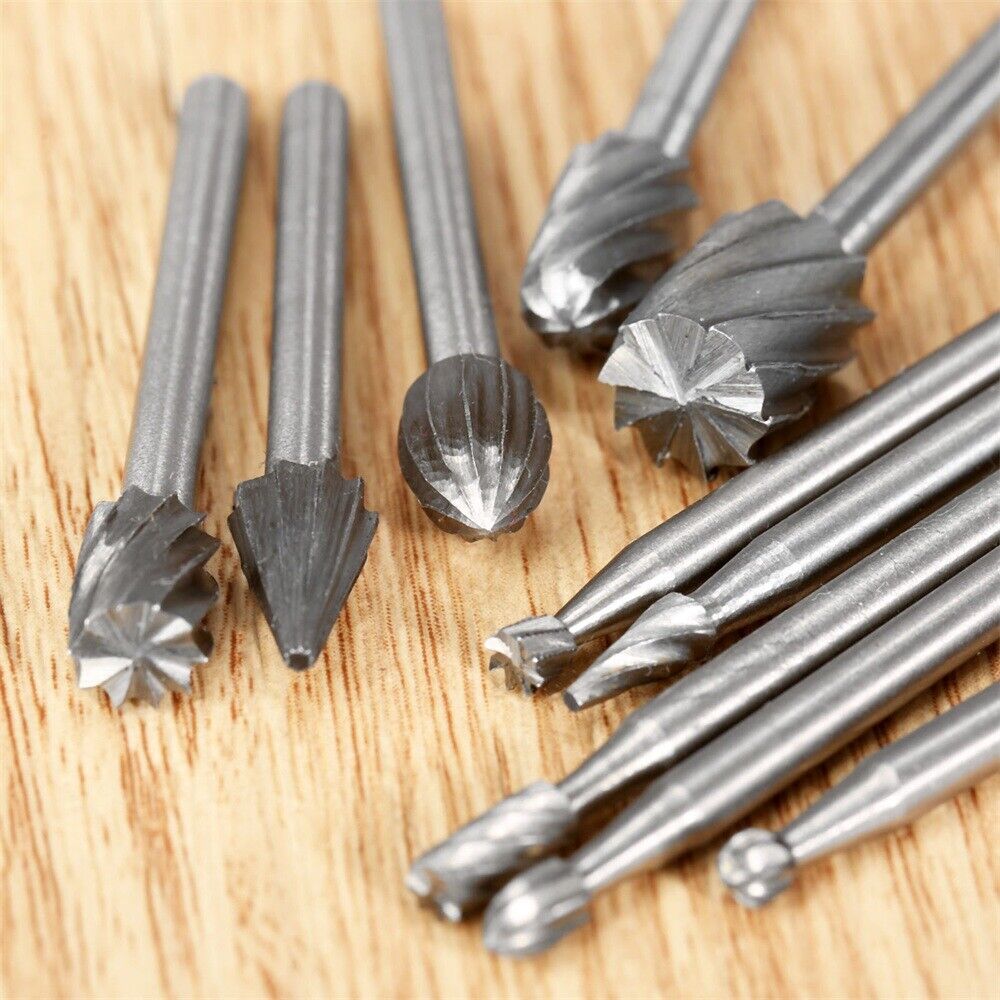 10pc Engraving Cutting Beveling Polishing Burr Rotary File Drill Bits 1/8" Shank